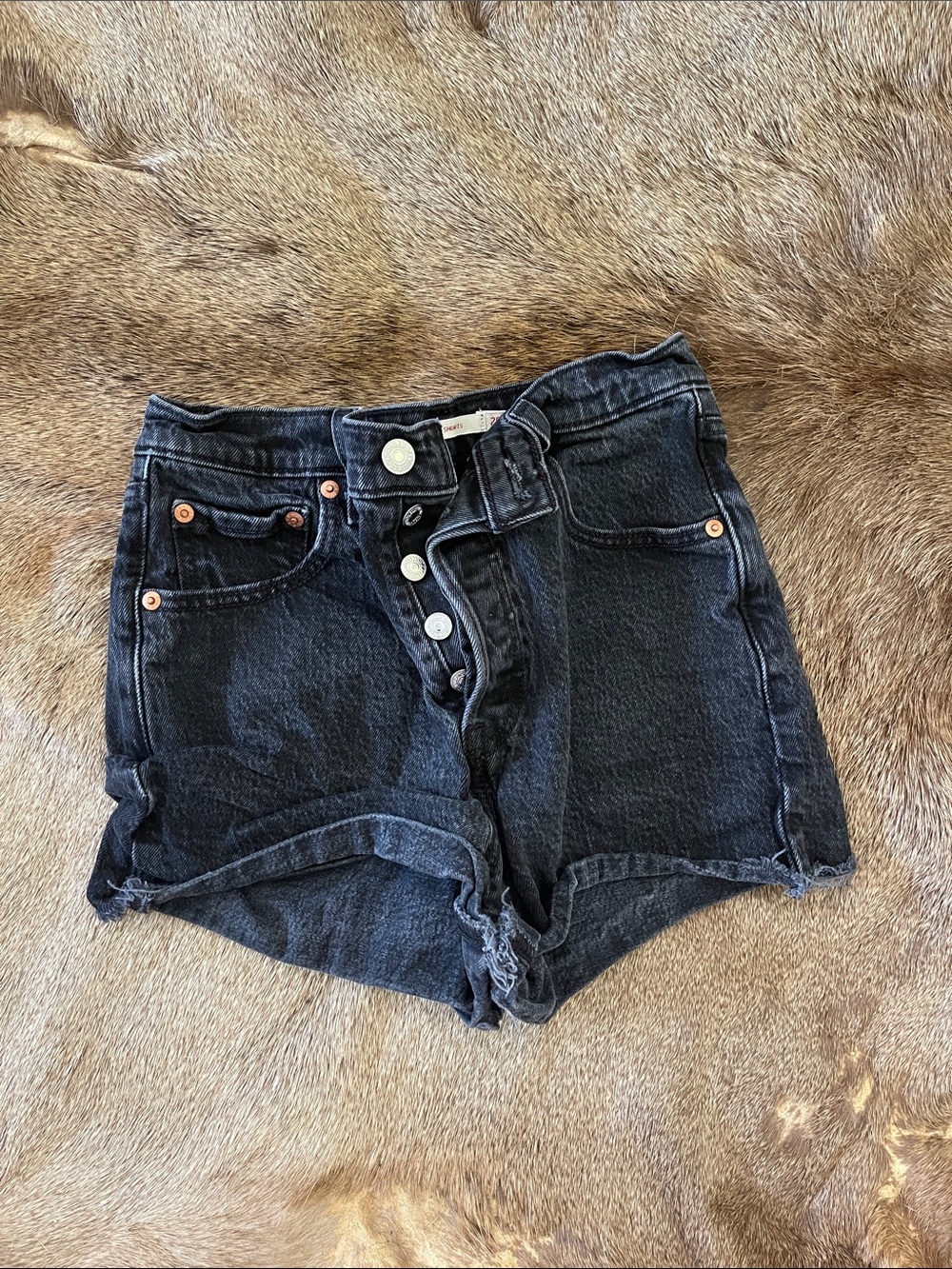 Levi's Black Button-Fly Denim Ribcage Shorts